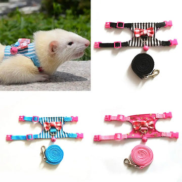 Stripe Pet Chest Strap Hamster Rabbit Bowtie Harness Vest Leash Traction Rope Ferrets Rats Bowknot Chest Strap Small Pet Leashes