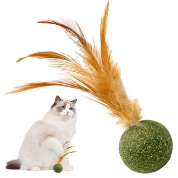 Cat Toy Ball Feather Funny Cat Mint Ball Plus Feather Mint Ball Throwing Toys Interactive Plush Toys Catnip Pet Supplies