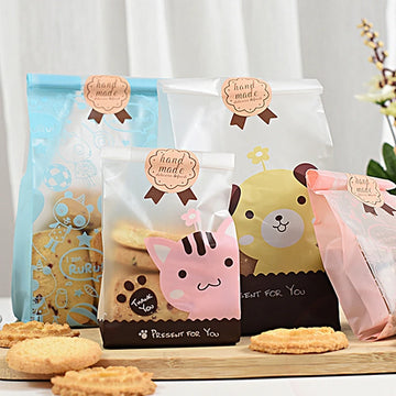 Cute rabbit dog cat adhesive bag cookies diy Gift Bags for Christmas birthday Party Candy Food&Handmade soap Packaging bags20pcs