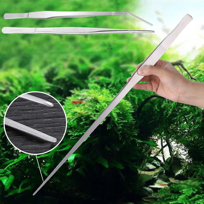 Stainless Steel Curved Aquarium Tweezers Aquarium Plant Shrimp Reef Tank Straight Tweezer Cleaning Tool Fish Tank Accessories