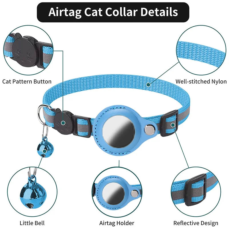 For Airtag Tracker Cat Collars With GPS Positionable Reflective With Bell Pet Locator Necklaces Cats Safe Anti-lost Accessories