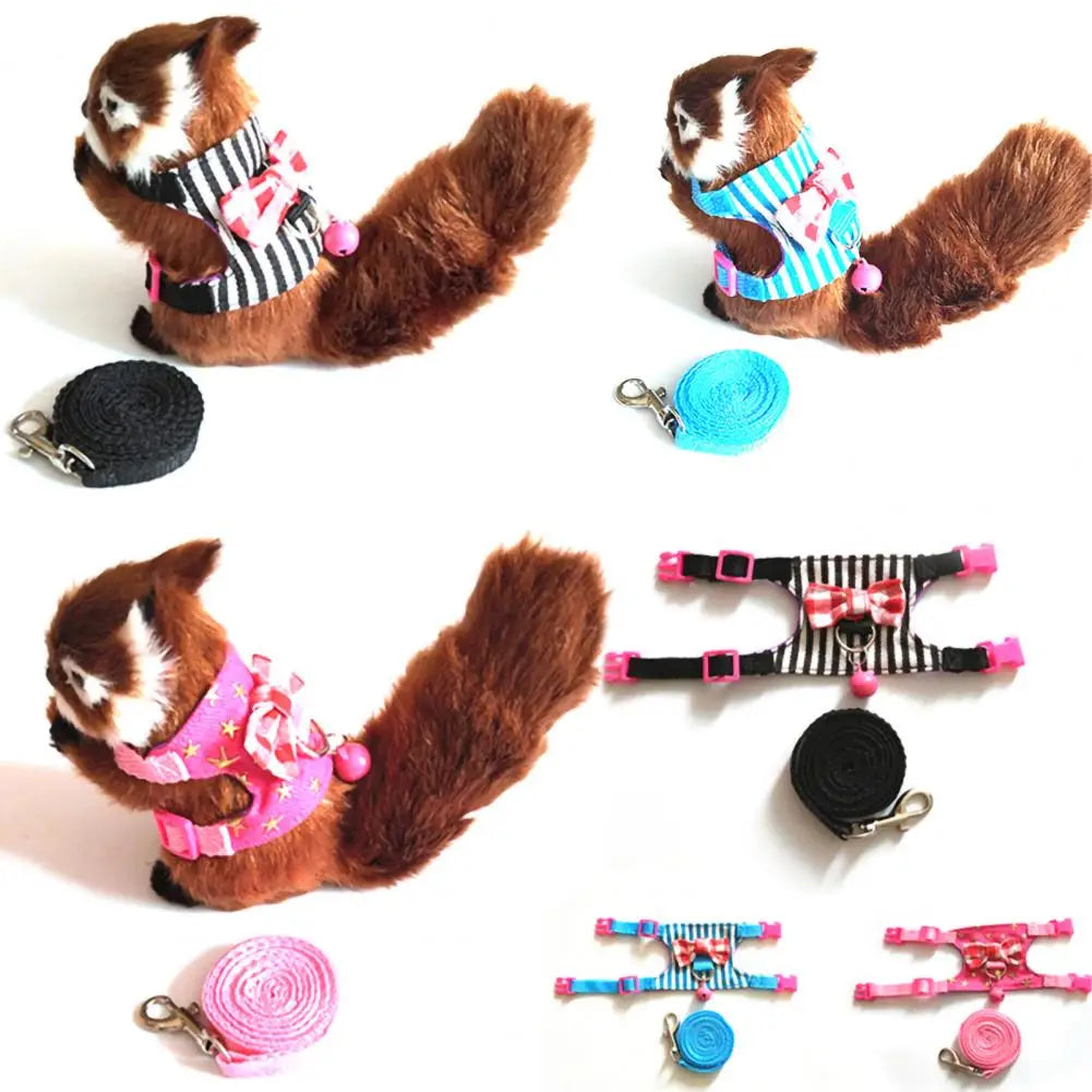 Stripe Pet Chest Strap Hamster Rabbit Bowtie Harness Vest Leash Traction Rope Ferrets Rats Bowknot Chest Strap Small Pet Leashes