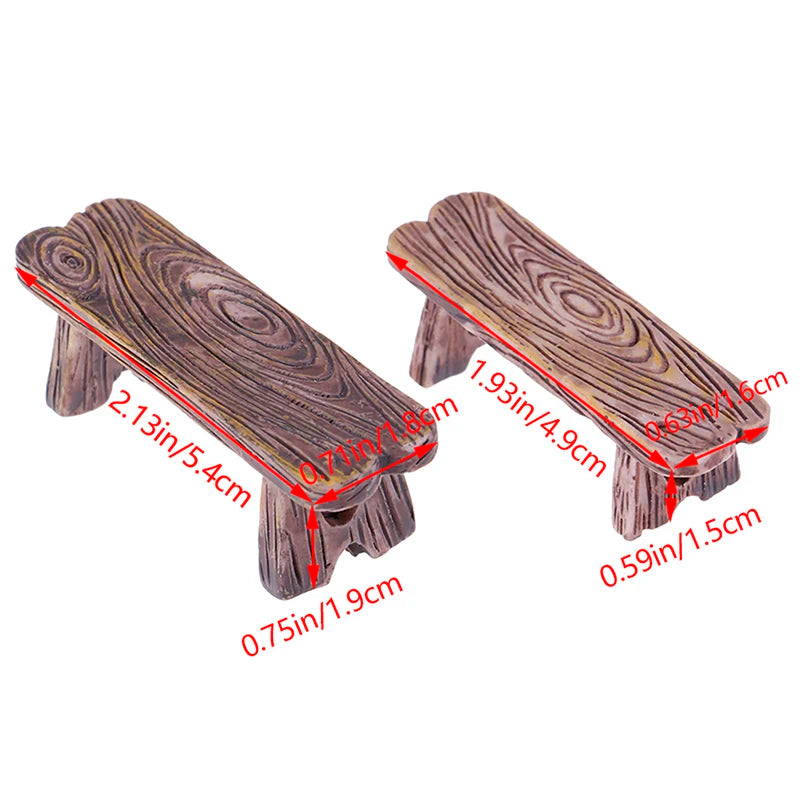 2PCs Mini Wood Bench Home Ornaments Figurines DIY Aquarium/Dollhouse Decor