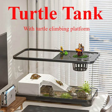 Large Transparent Turtle Tank with Basking Platform High Definition PET+ABS Plastic Anti Drop Aquarium Fish Tank Reptiles Box