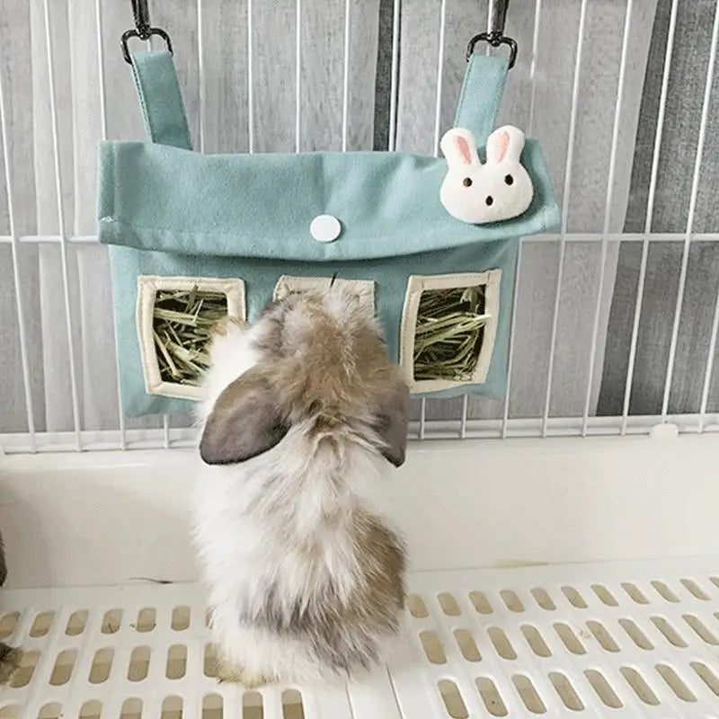 Rabbit Hay Feeder Bag Cute Bunny Hay Bag 3 Holes Large Capacity Hang Hay Feeder Bag For Hamsters Rabbit Small Animal