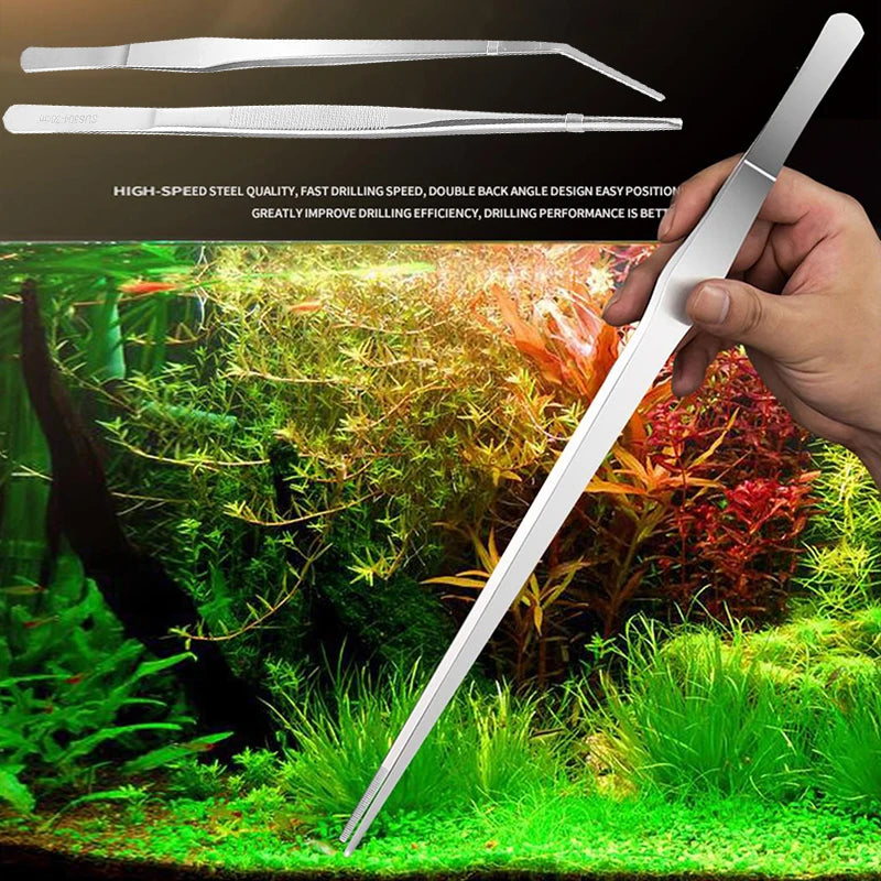 Stainless Steel Curved Aquarium Tweezers Aquarium Plant Shrimp Reef Tank Straight Tweezer Cleaning Tool Fish Tank Accessories