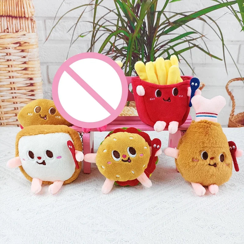 Stuffed Plush Doll Cartoon Five Styles Hot Dog French Fries Hamburger Food Keychain Blackpack Pendant Kawaii Souvenir Gift Kid